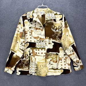 Pro Fashion Shirt Womens 2XL Brown Beige Button Up Abstract long sleeve collared